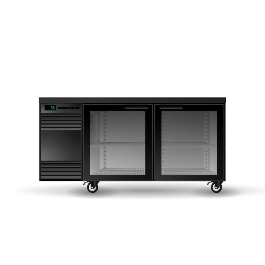 Refrigeration Skope | Backbar Counterline Underbench Chiller 2 Glass Swing Door Black/White