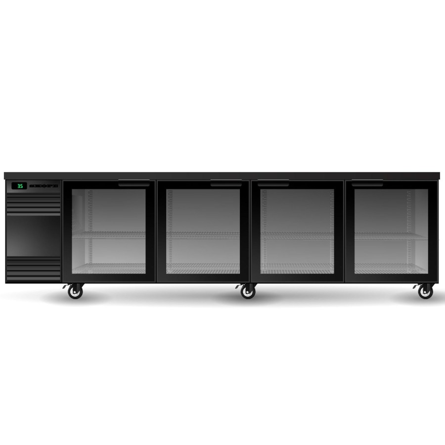 Refrigeration Skope | Backbar Counterline Underbench Chiller 4 Glass Swing Door Black/White