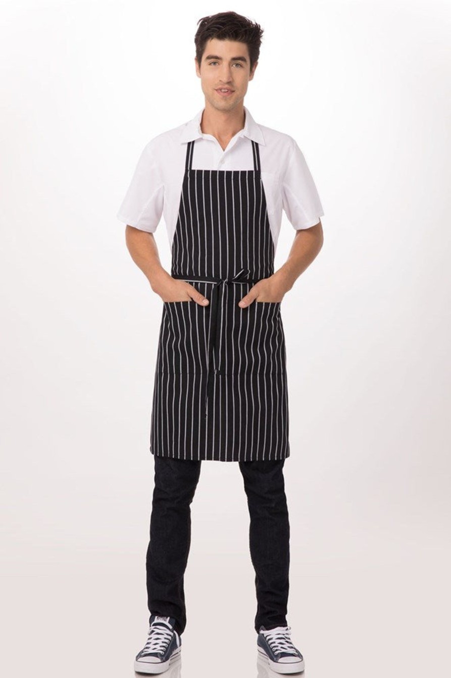 Uniforms Chef Works | Apron Bib Chalk Stripe Black